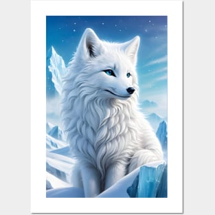 Beautiful arctic fox in snow Posters and Art